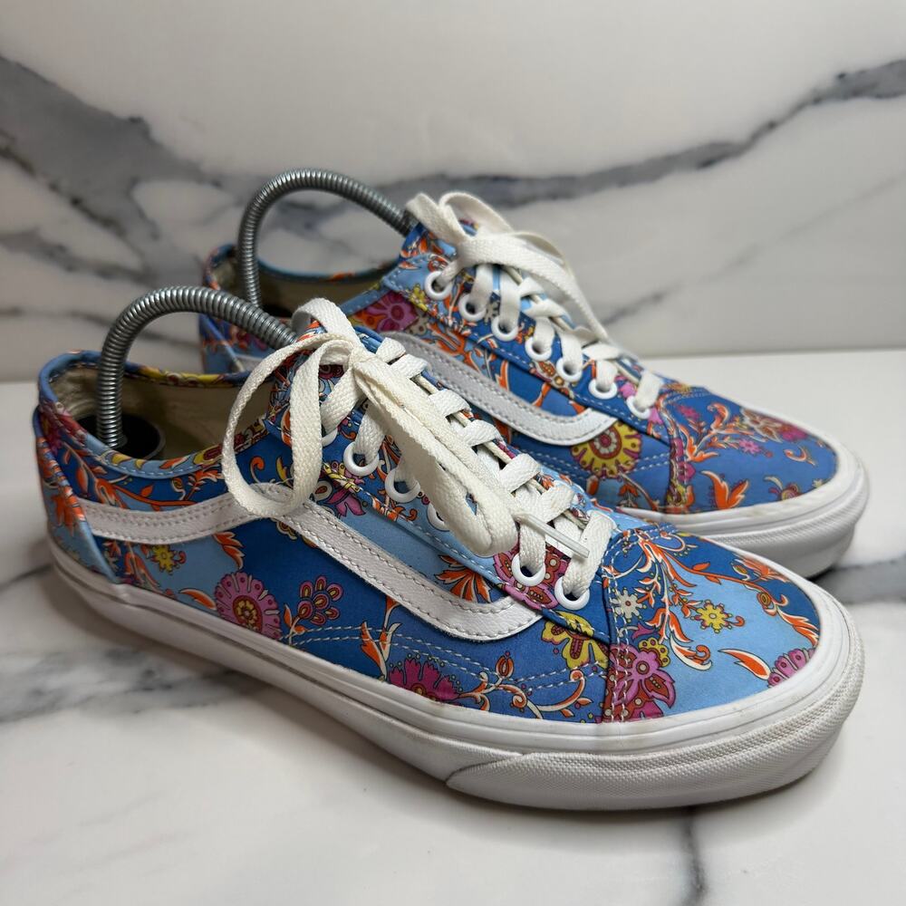 Vans X Liberty of London Old Skool Women's Blue Floral Paisley Print Shoes Sz 9